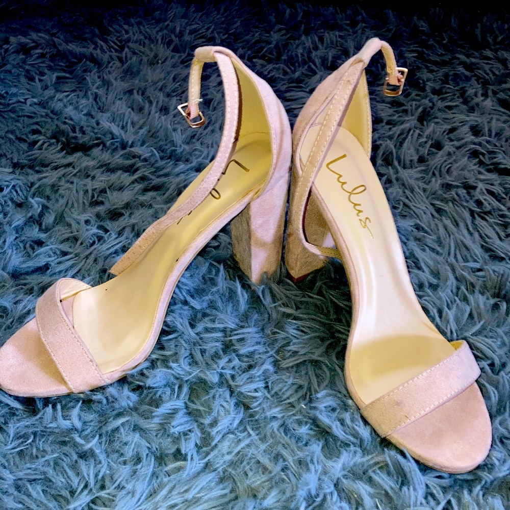 Lulu’s straps heels. Blush color. Size 8. About 3 inches chunky heel.